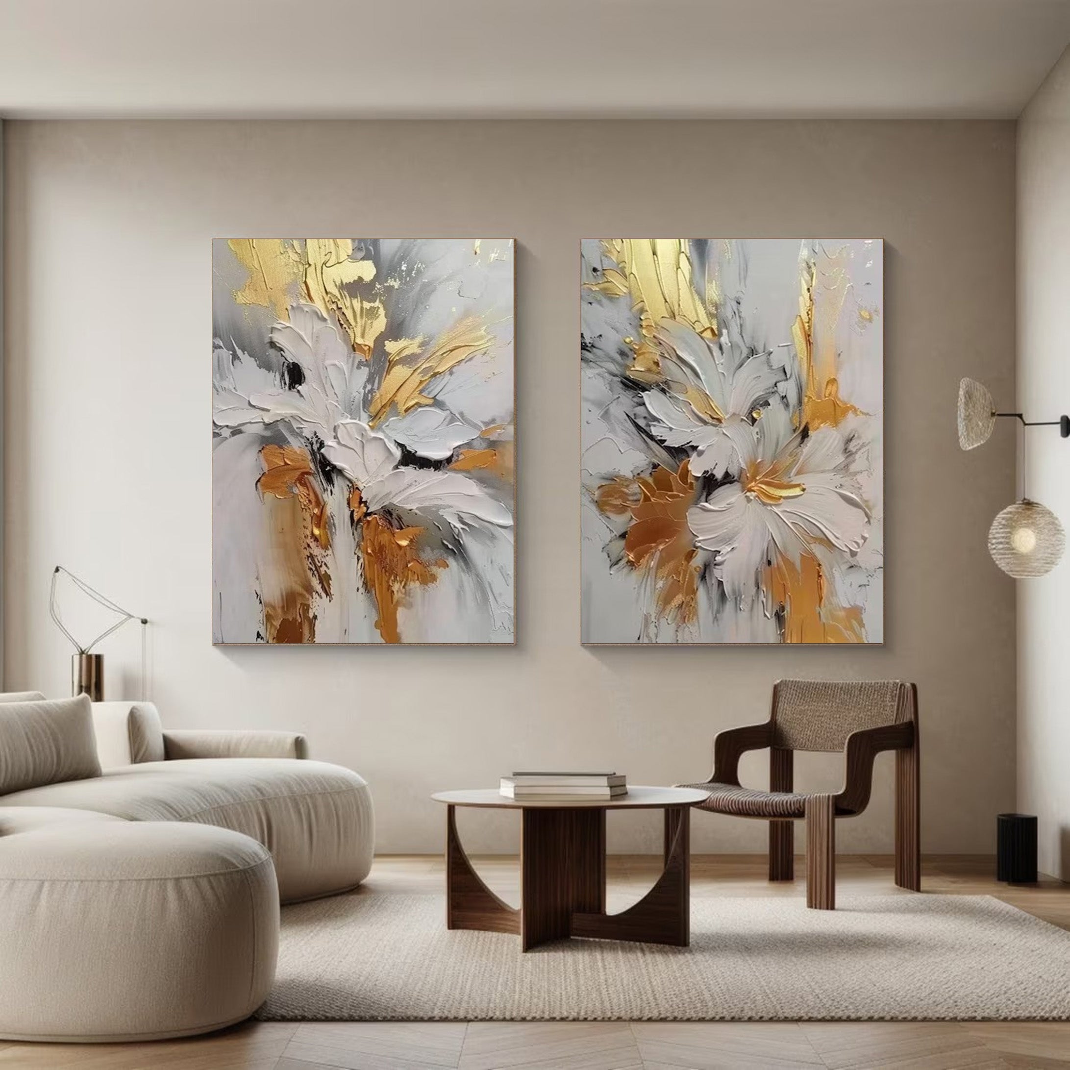 Opulent Bloom Set: 3D Gold Floral Art, Textured Abstract Art #BGA 133