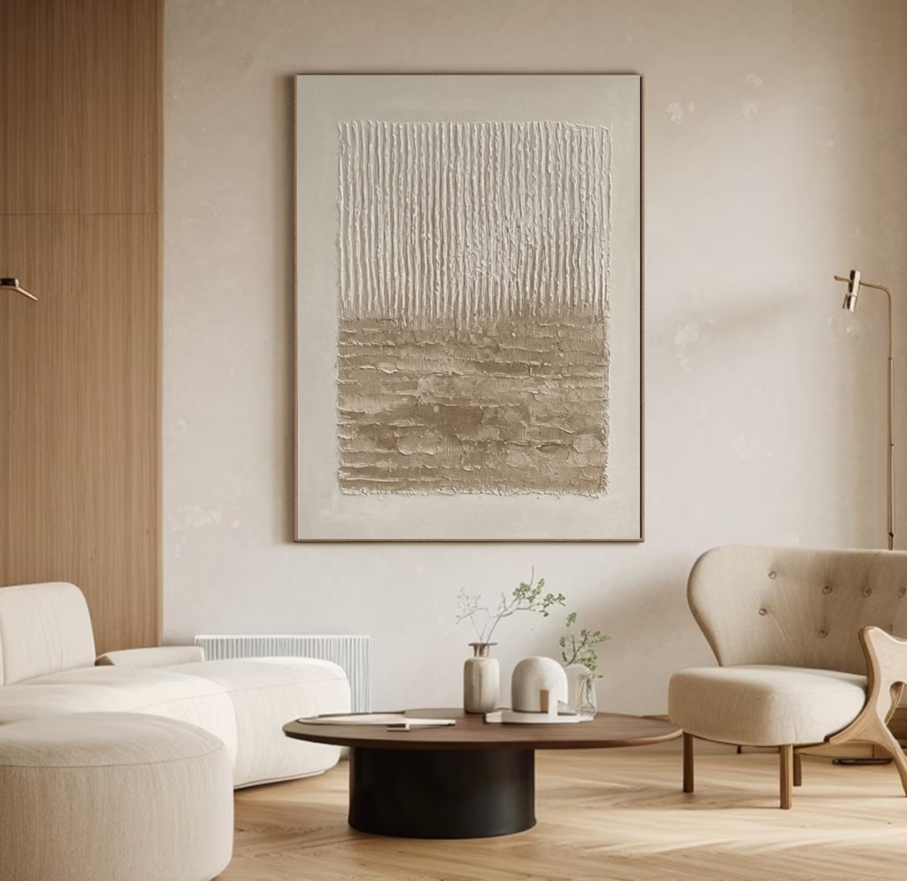 Neutral Art with Vertical Impasto and Layered Horizontal Base #BGA 198