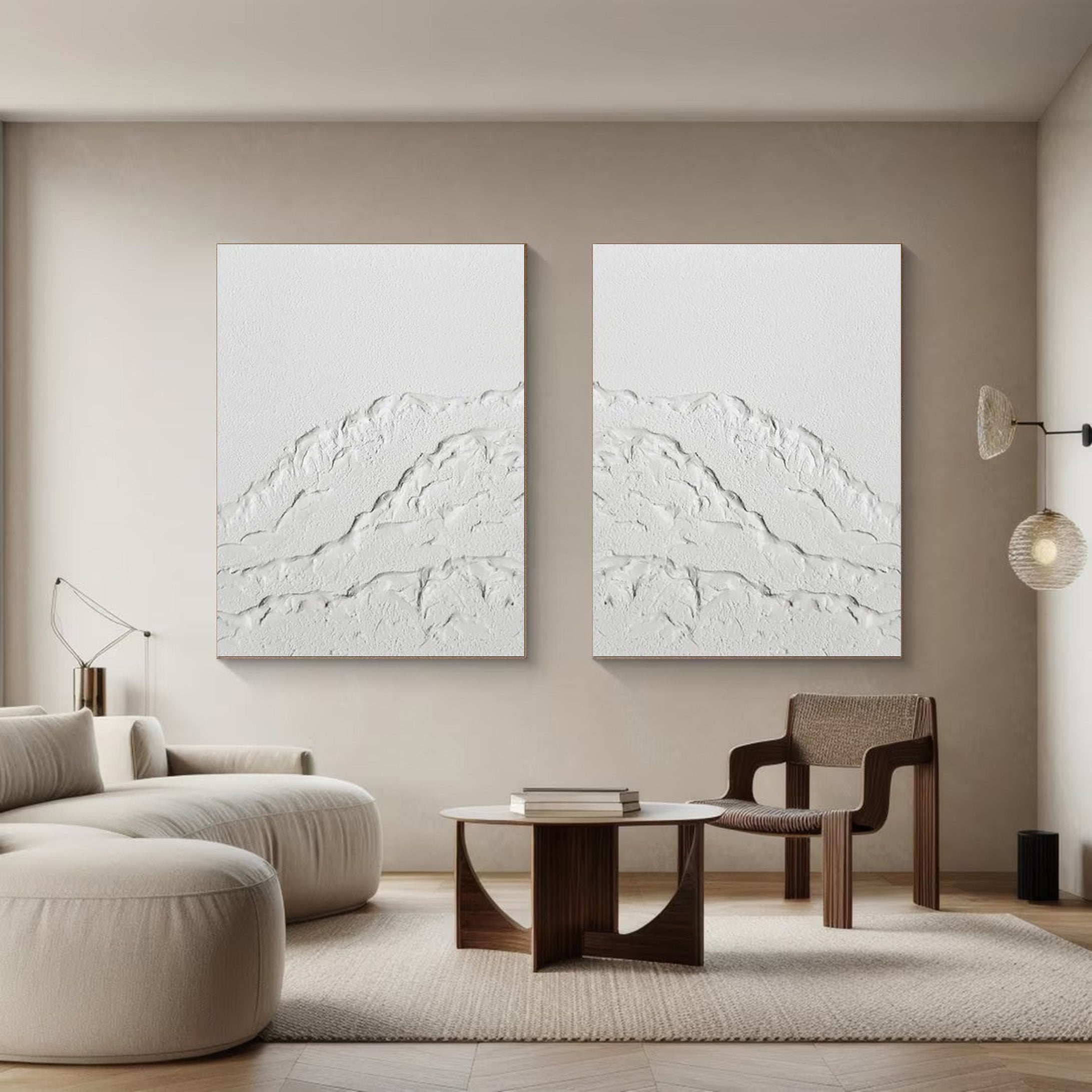 Glacial White Peaks: 3D Mountain Range Set Of 2 Wall Art #BGA 132