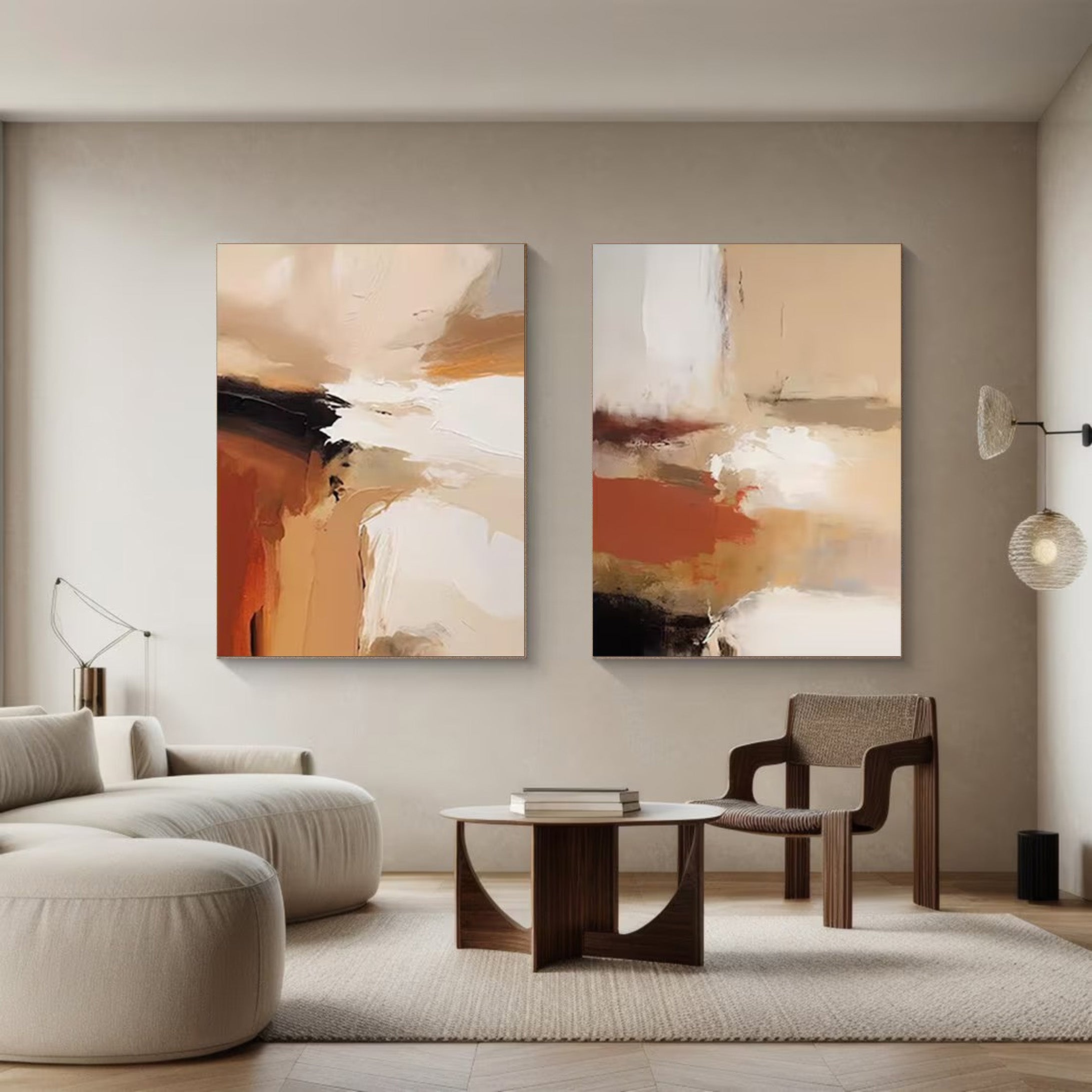 Warm Canvas: Set of 2 Abstract Art, Earthy Palette Design #BGA 130