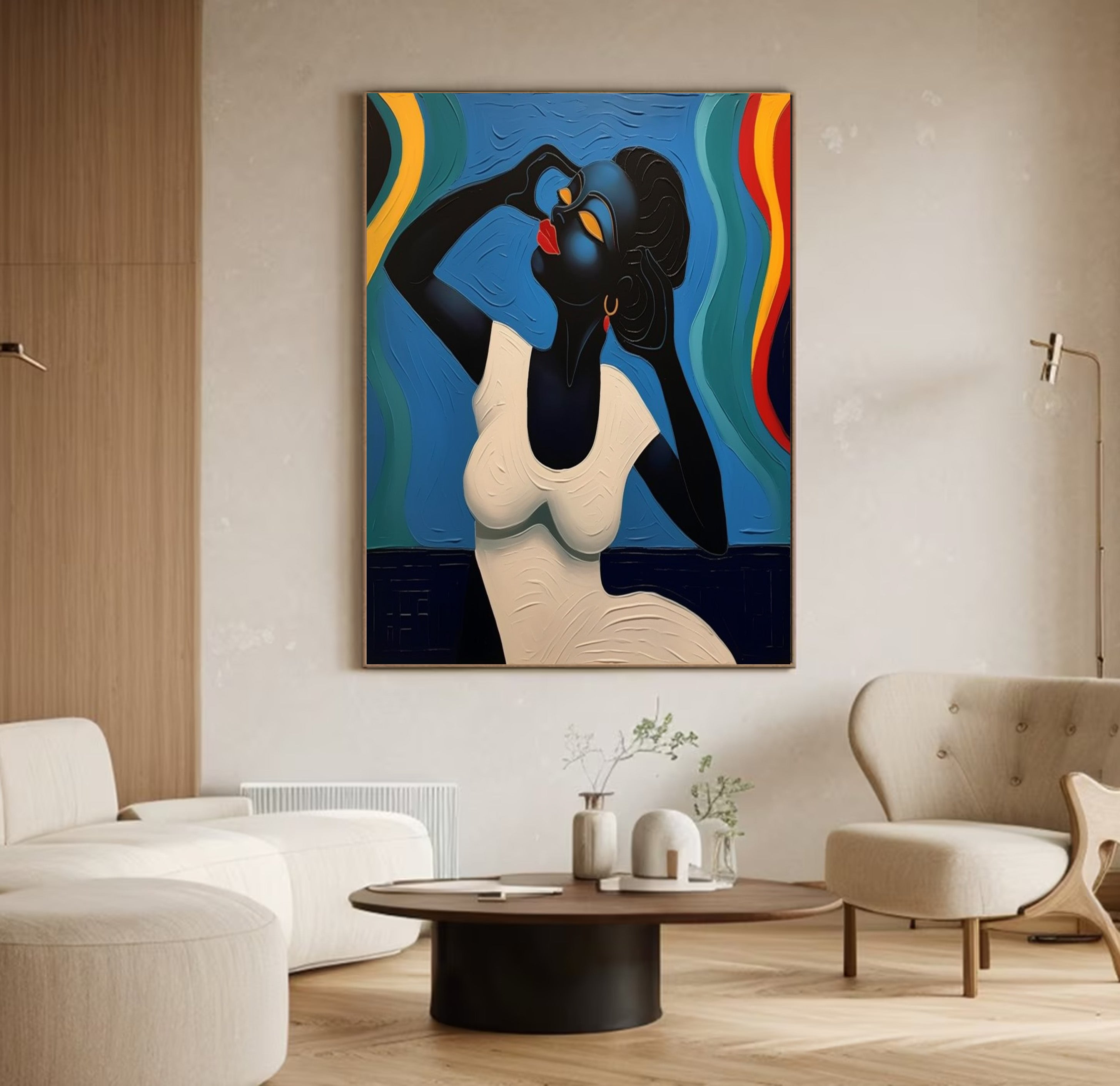 Elegant Portrait with Abstract Flowing Bands, Contemporary Art #BGA 174
