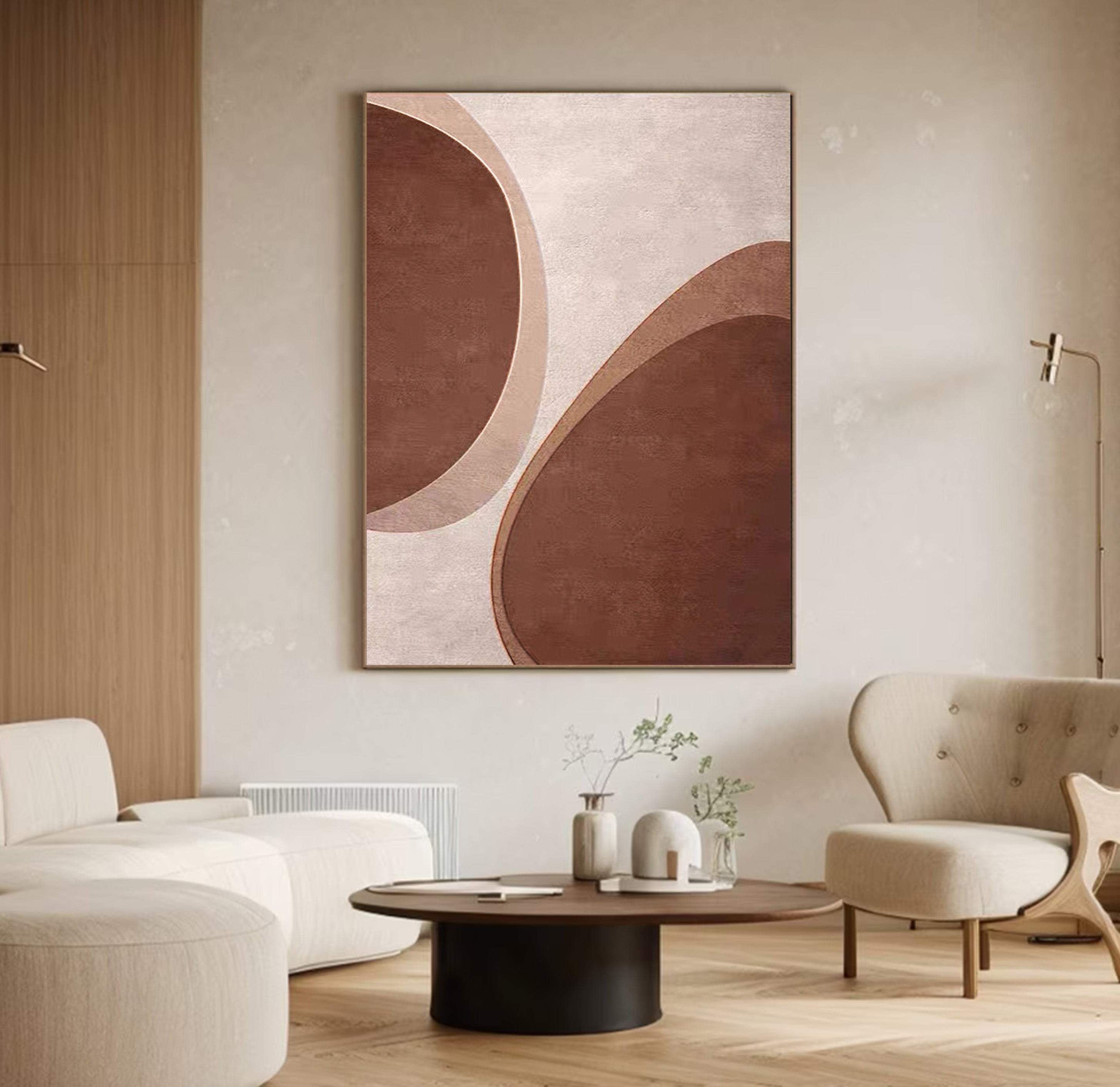 Reddish Brown Minimalist Abstract Wall Art, Organic Shapes #BGA 155