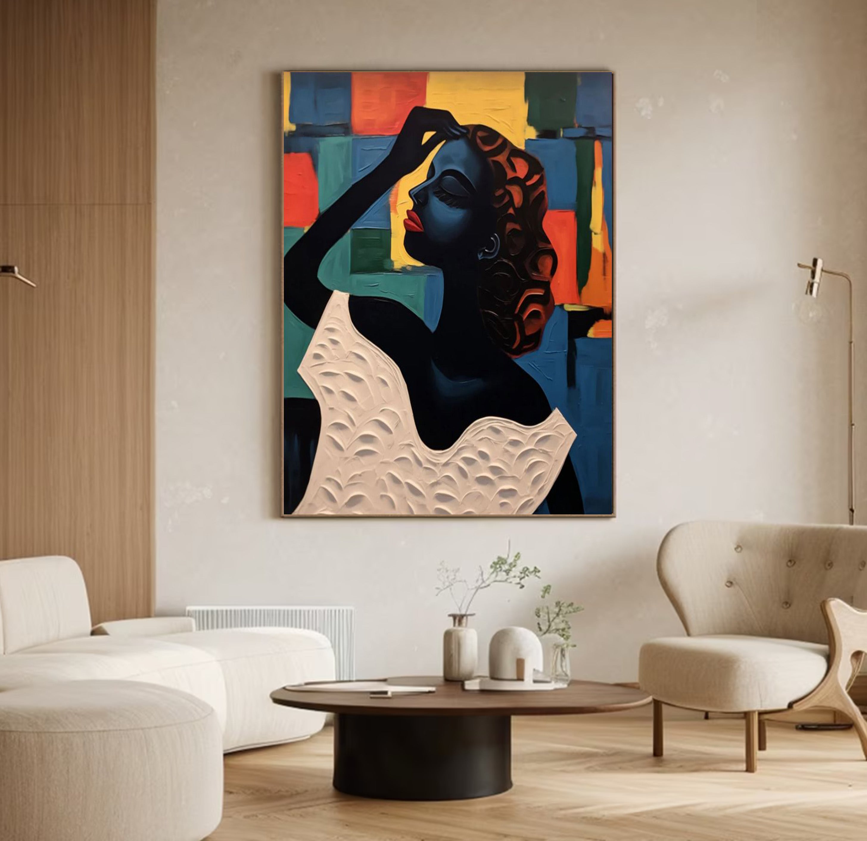 Elegant Portrait with Abstract Geometric Panels, Modern Art #BGA 175