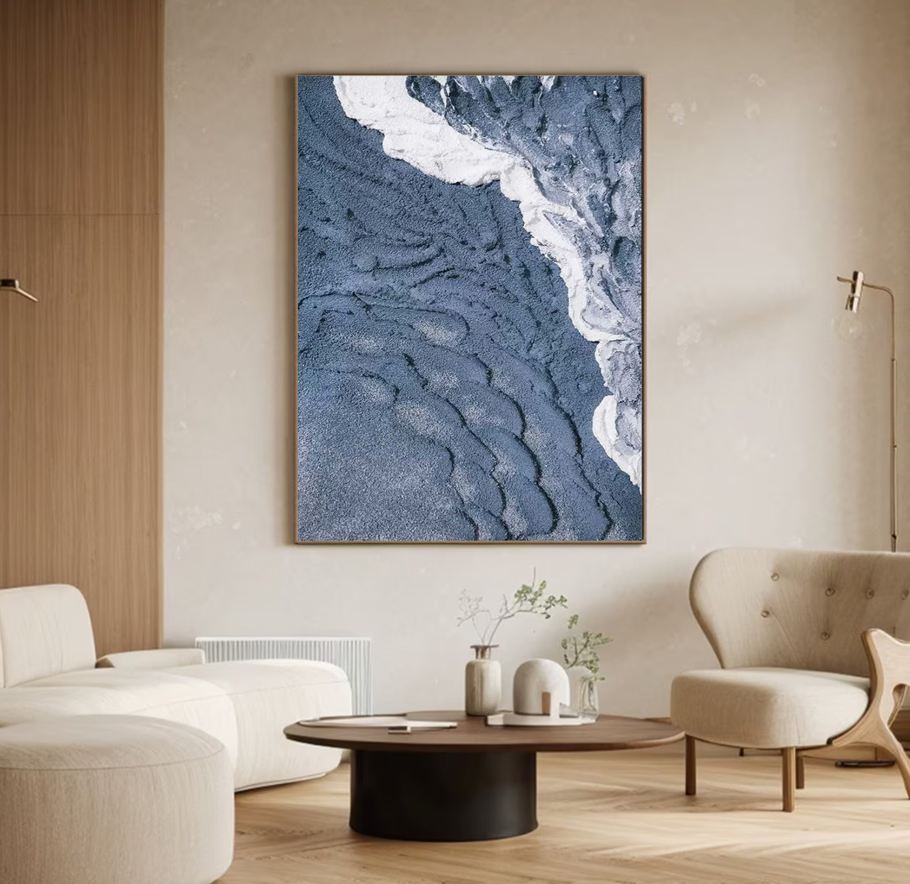 3D Textured Aerial Seascape, Minimalist Blue and White Art #BGA 164