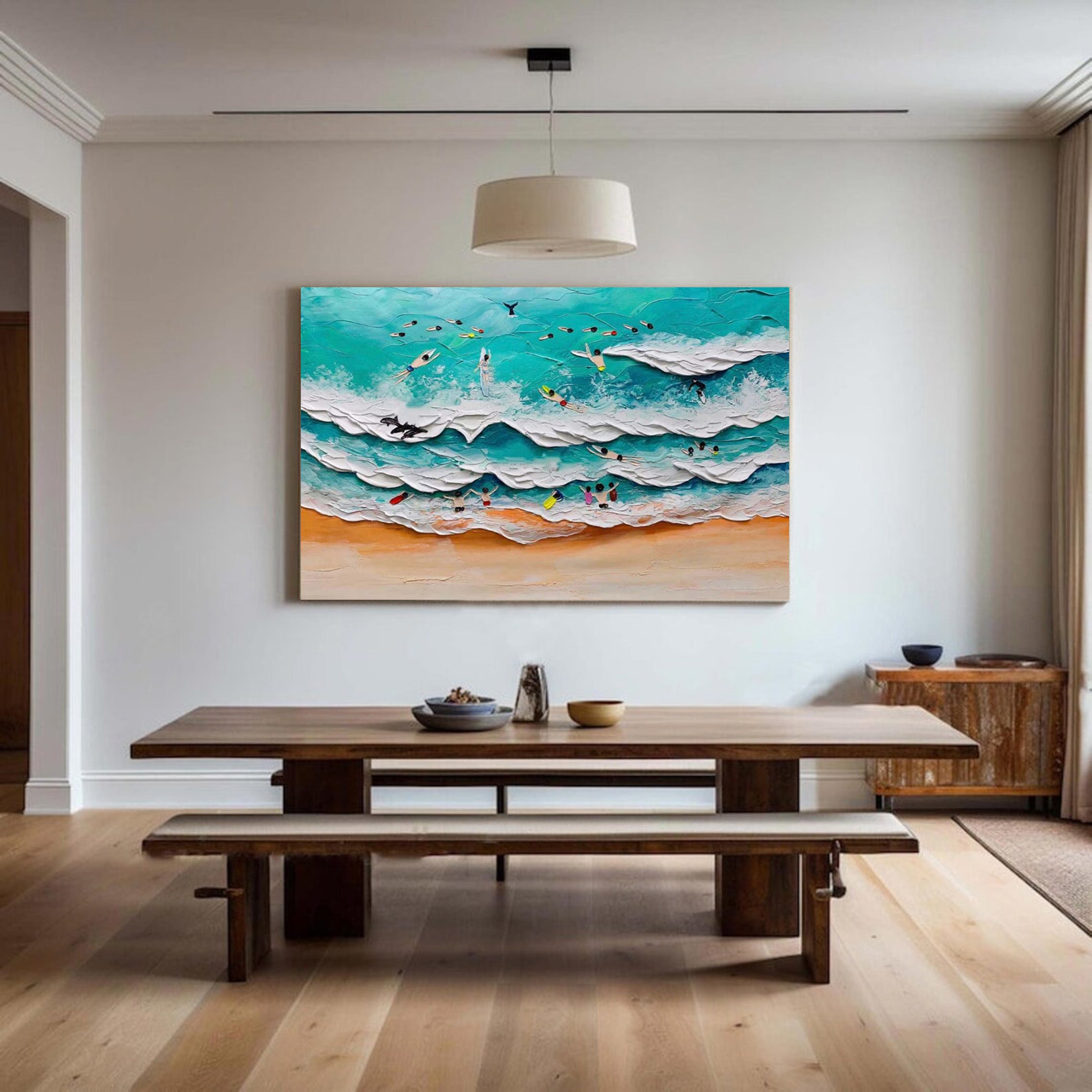 Bold Impasto Surfers, Energetic Beach Wall Painting #BGA 154