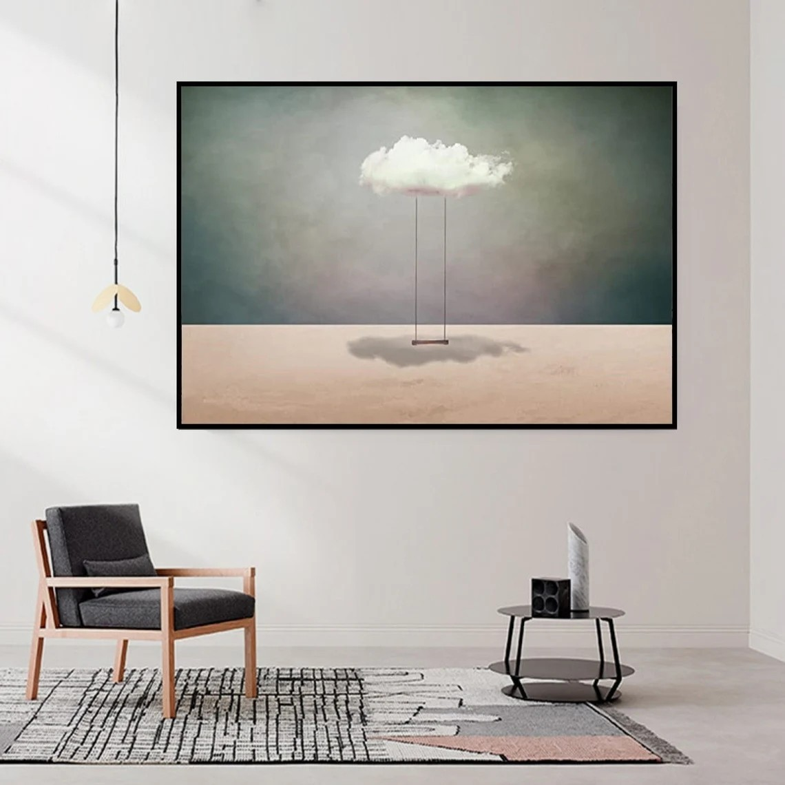 Modern Cloud Swing, Surreal Turquoise Landscape Wall Art #BGA 106