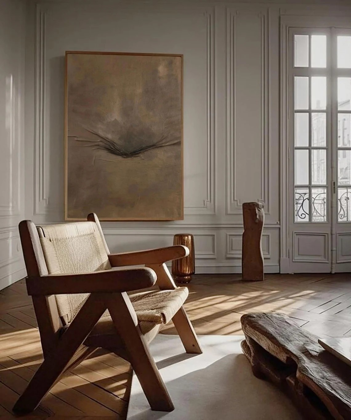 Whispers of Earth: Textured Neutral Wabi-Sabi Canvas #BGA 099