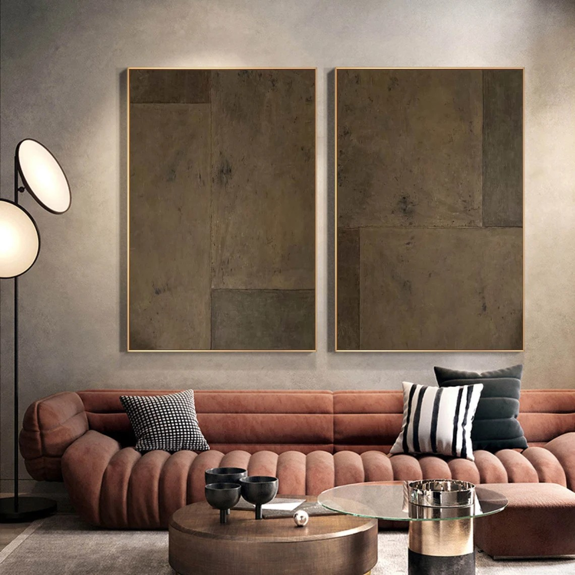 Earthen Duet: Brown Textured Abstract Set, Minimalist Art #BGA 110