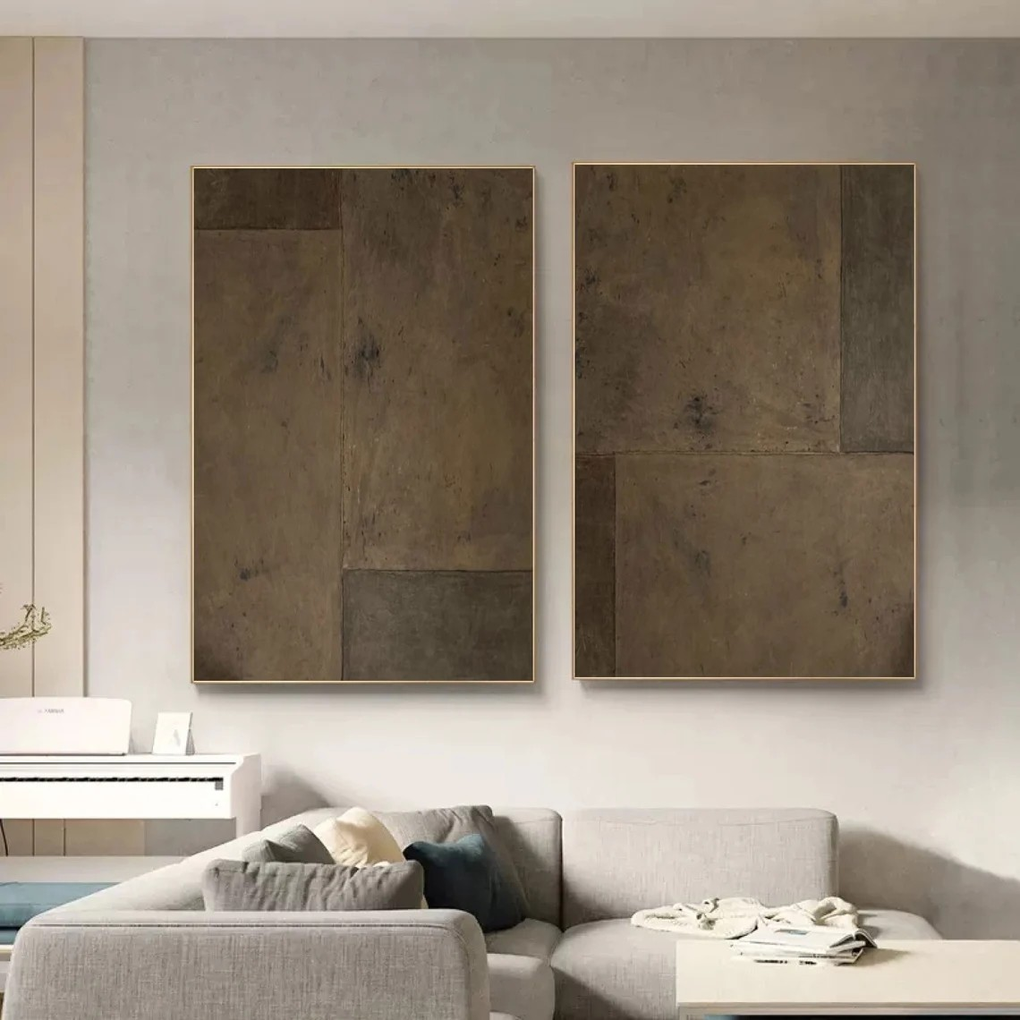 Earthen Duet: Brown Textured Abstract Set, Minimalist Art #BGA 110