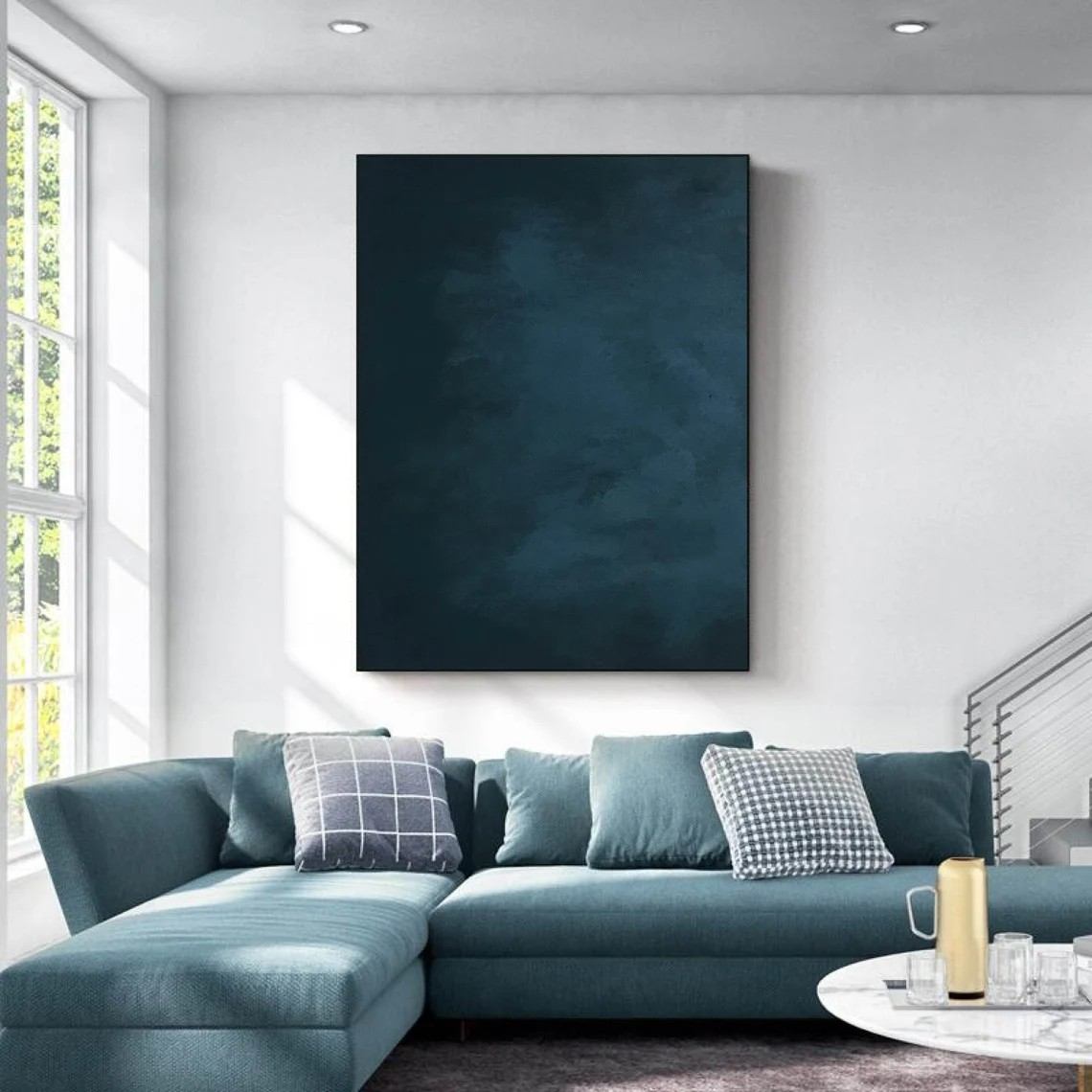 Dark Blue Abstract Art, Subtle Texture Painting, Modern Decor #BGA 078