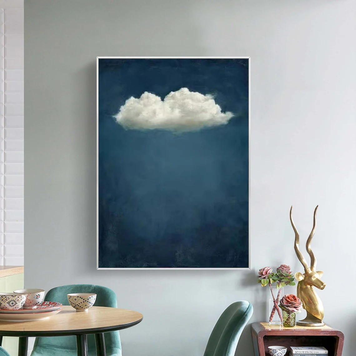Celestial Solitude: Emerald Blue Cloud, Minimalist Sky Art #BGA 107