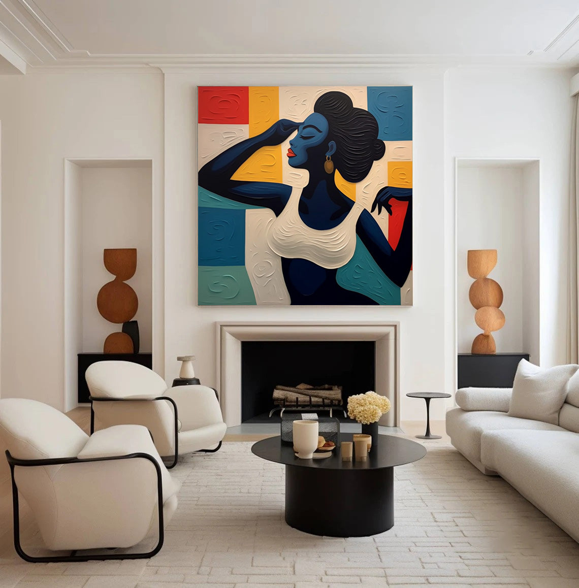 Stylized Portrait with Textured Color Blocks, Modern Wall Art #BGA 159