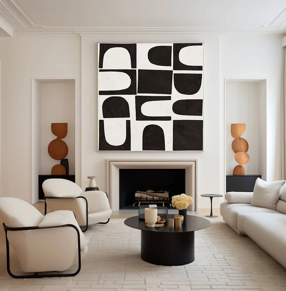 Black and White Painting, Textured Minimalist Grid Design #BGA 169