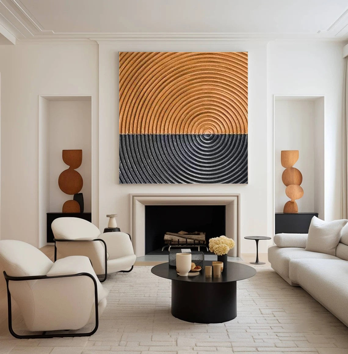 Binary Circles: Abstract Pattern Canvas, Two-Tone Radial Art #BGA 136