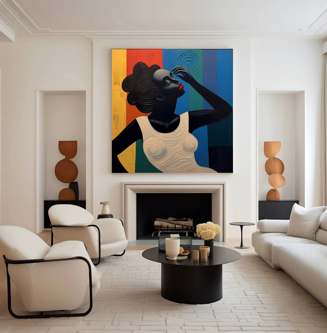 Stylized Figure Against Textured Color Blocks, Portrait Art #BGA 157