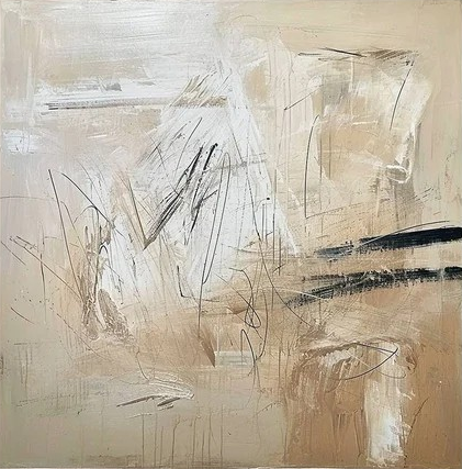 Beige Abstract Wall Art, Expressive Brushstrokes Canvas #BGA 135