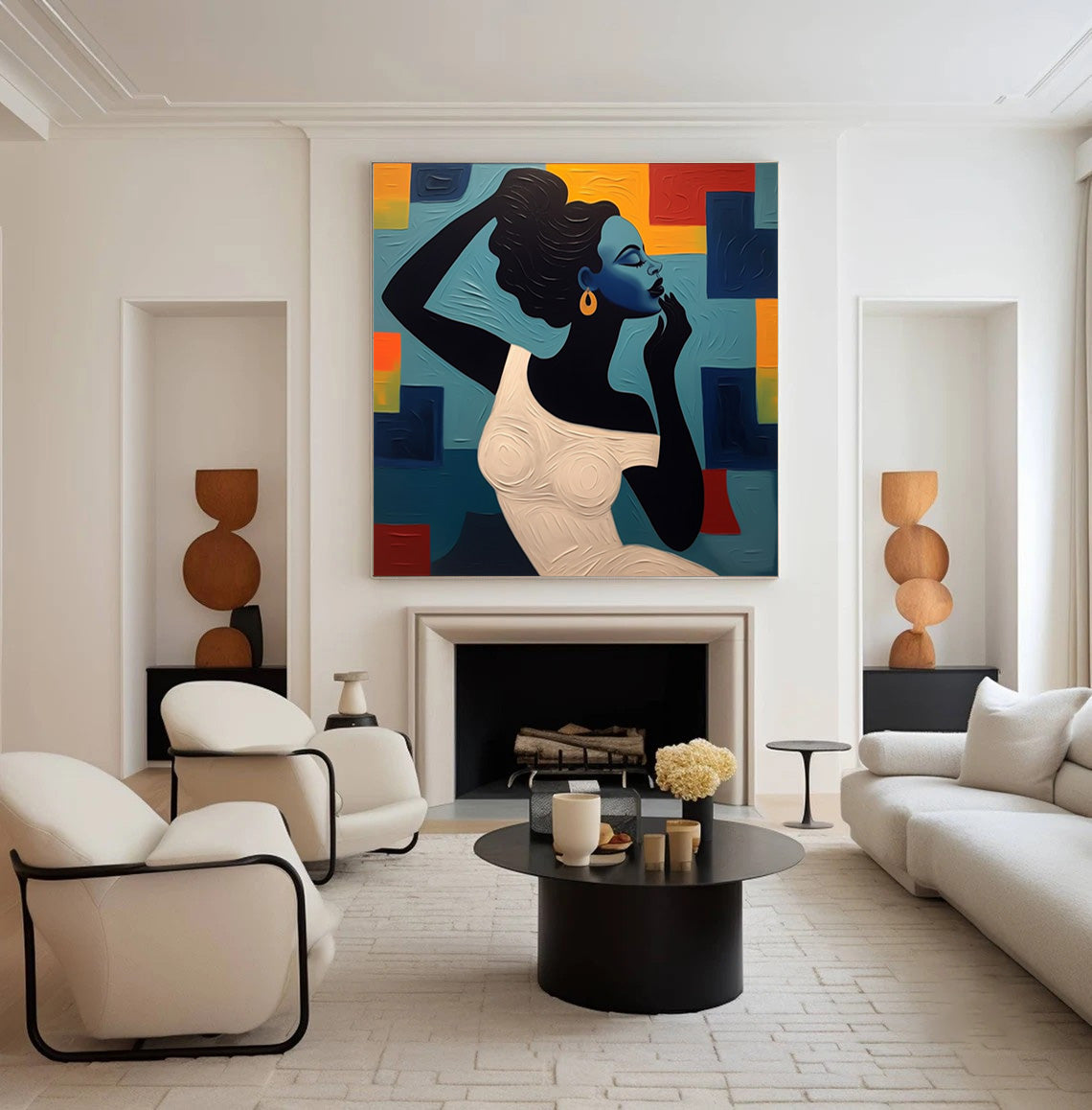 Textured Portrait with Bold Color Geometry, Modern Wall Art #BGA 170