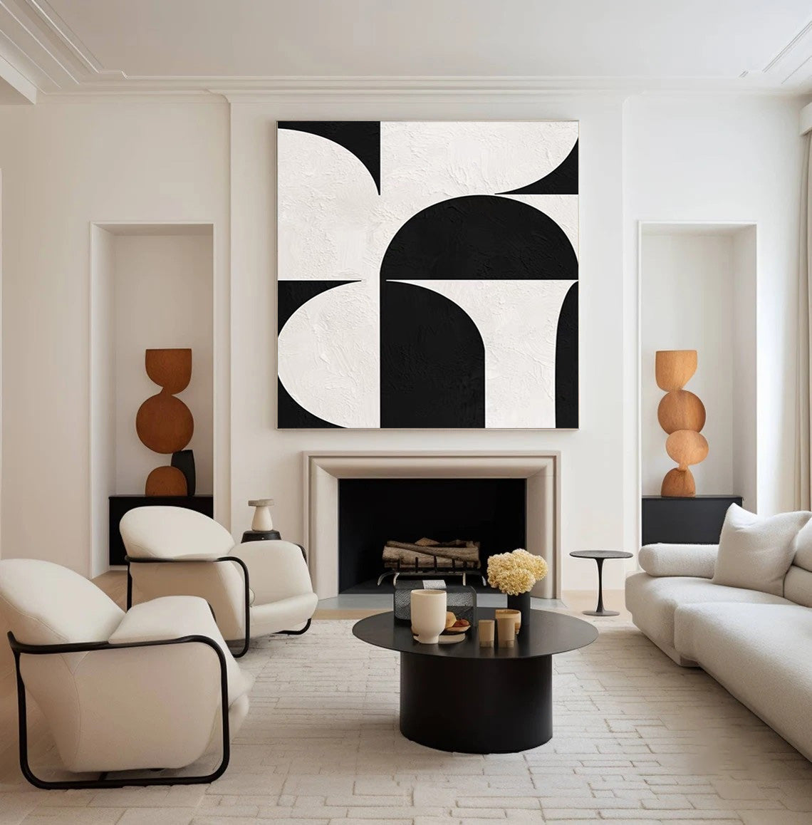 Minimalist Black and White Painting, Textured Geometric Forms #BGA 168