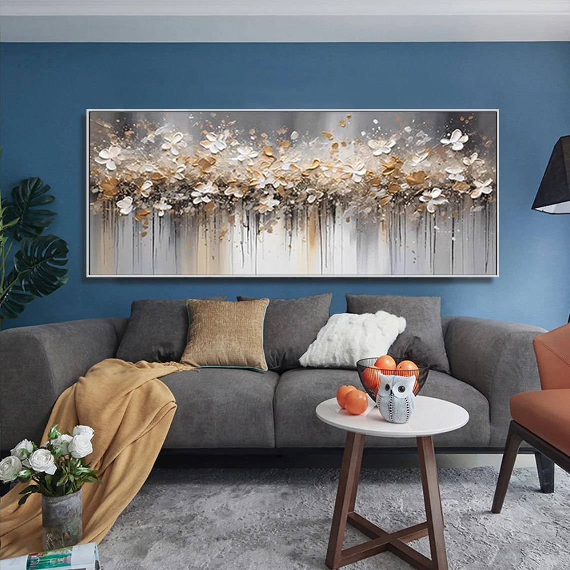 Modern Abstract Floral Wall Art with Golden Highlights #BGA 011