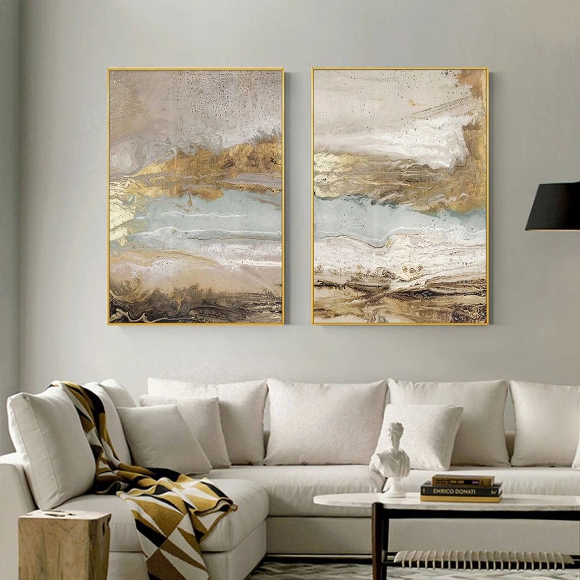 Modern Abstract Landscapes, Neutral Canvas With Gold #BGA 108