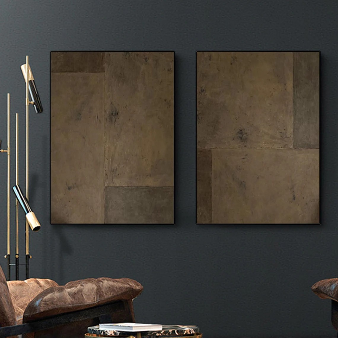 Earthen Duet: Brown Textured Abstract Set, Minimalist Art #BGA 110