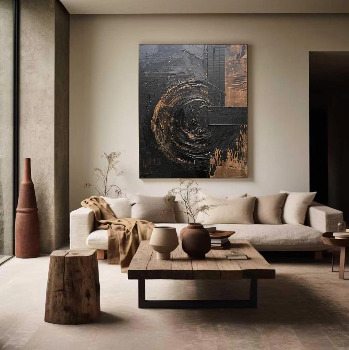 Layered Texture Abstract Art, Black and Bronze Wall Painting #BGA 089