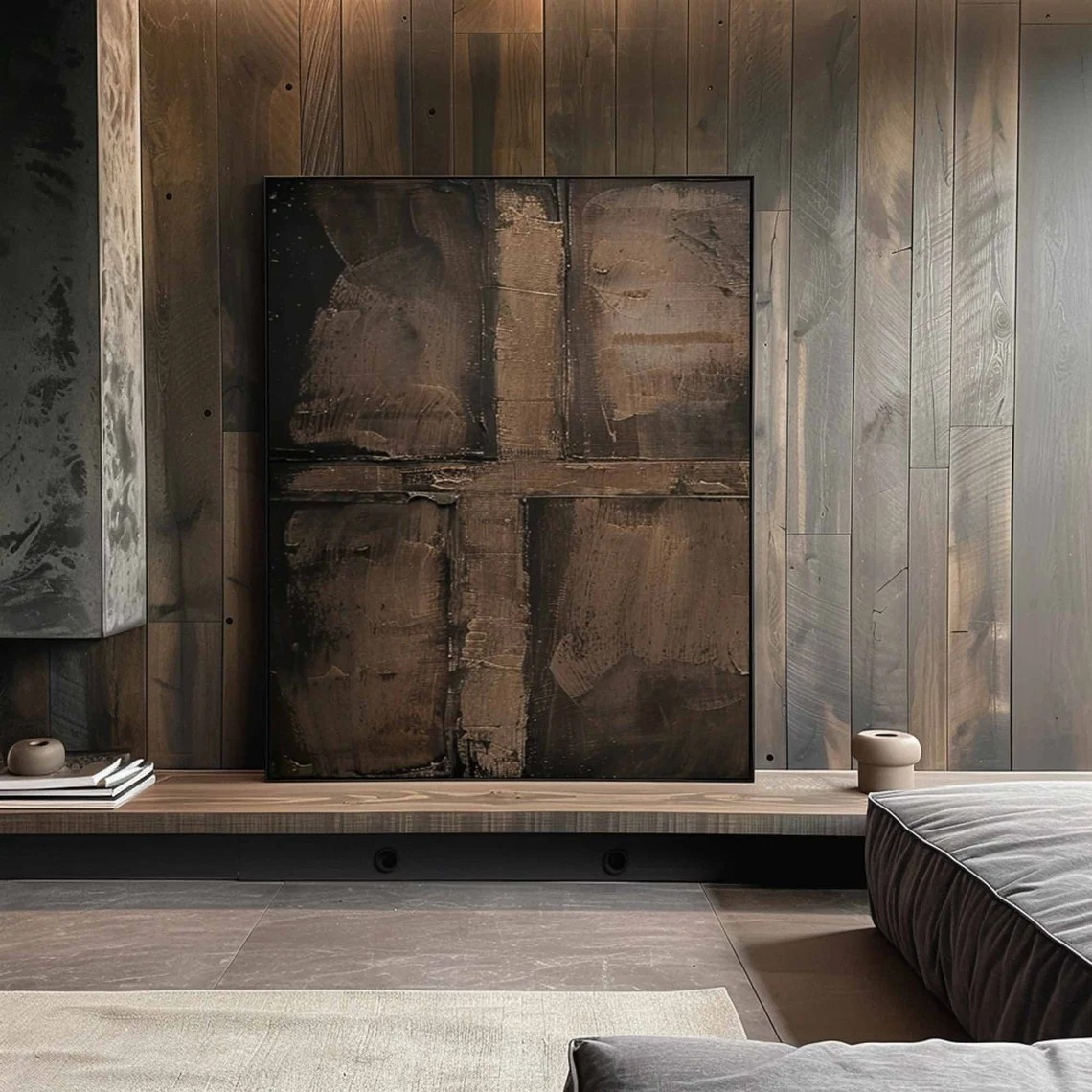 Wabi-Sabi Textured Painting, Brown Abstract Wall Art #BGA 090