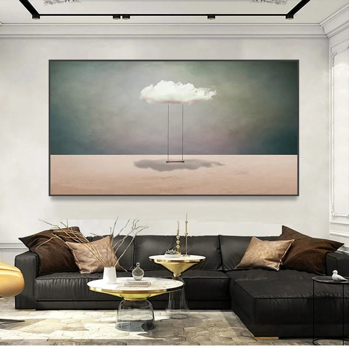 Modern Cloud Swing, Surreal Turquoise Landscape Wall Art #BGA 106
