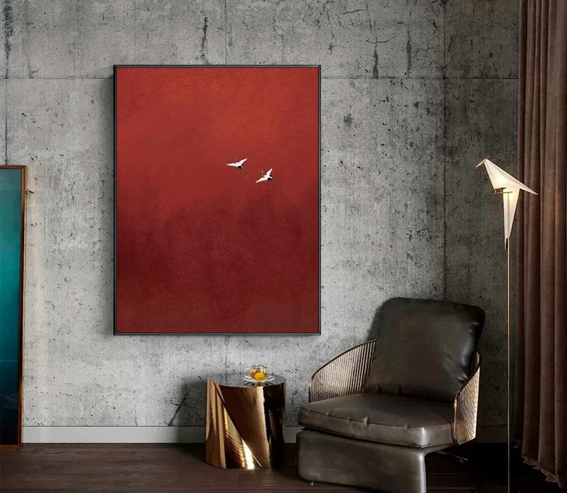 Dramatic Red Sky, Birds in Flight, Contemporary Wall Canvas #BGA 091