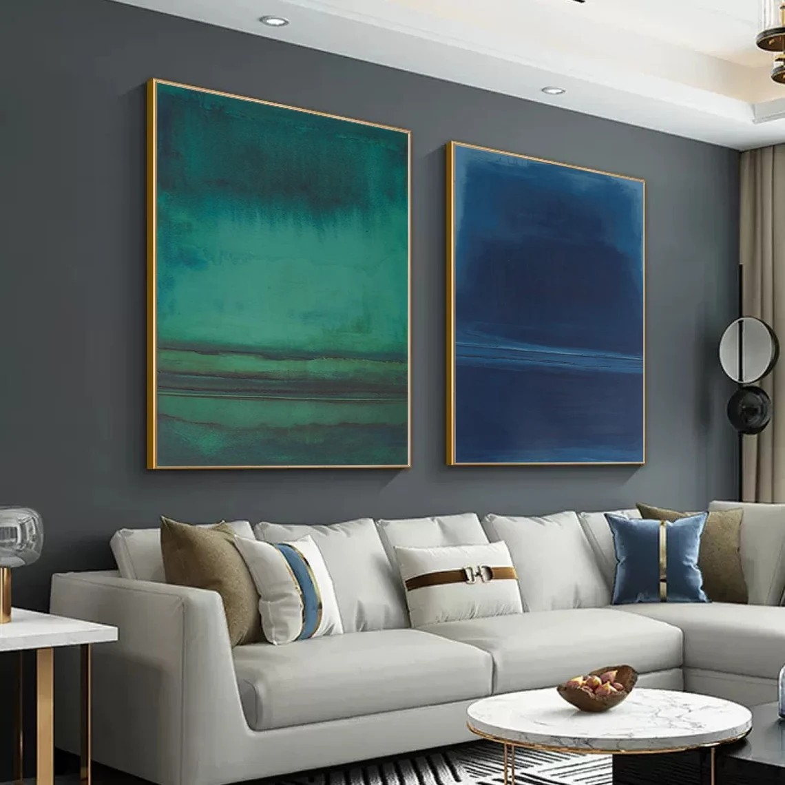 Calming Blue & Green Serene Art Set Of 2, Minimalist Wall Art #BGA 088