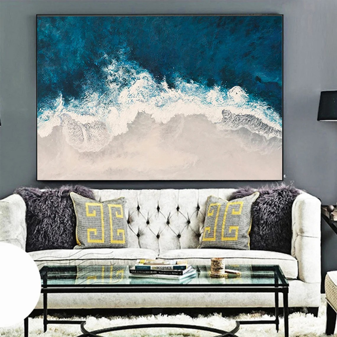 Coastal Wall Art with Deep Blue Ocean and Sand #BGA 010