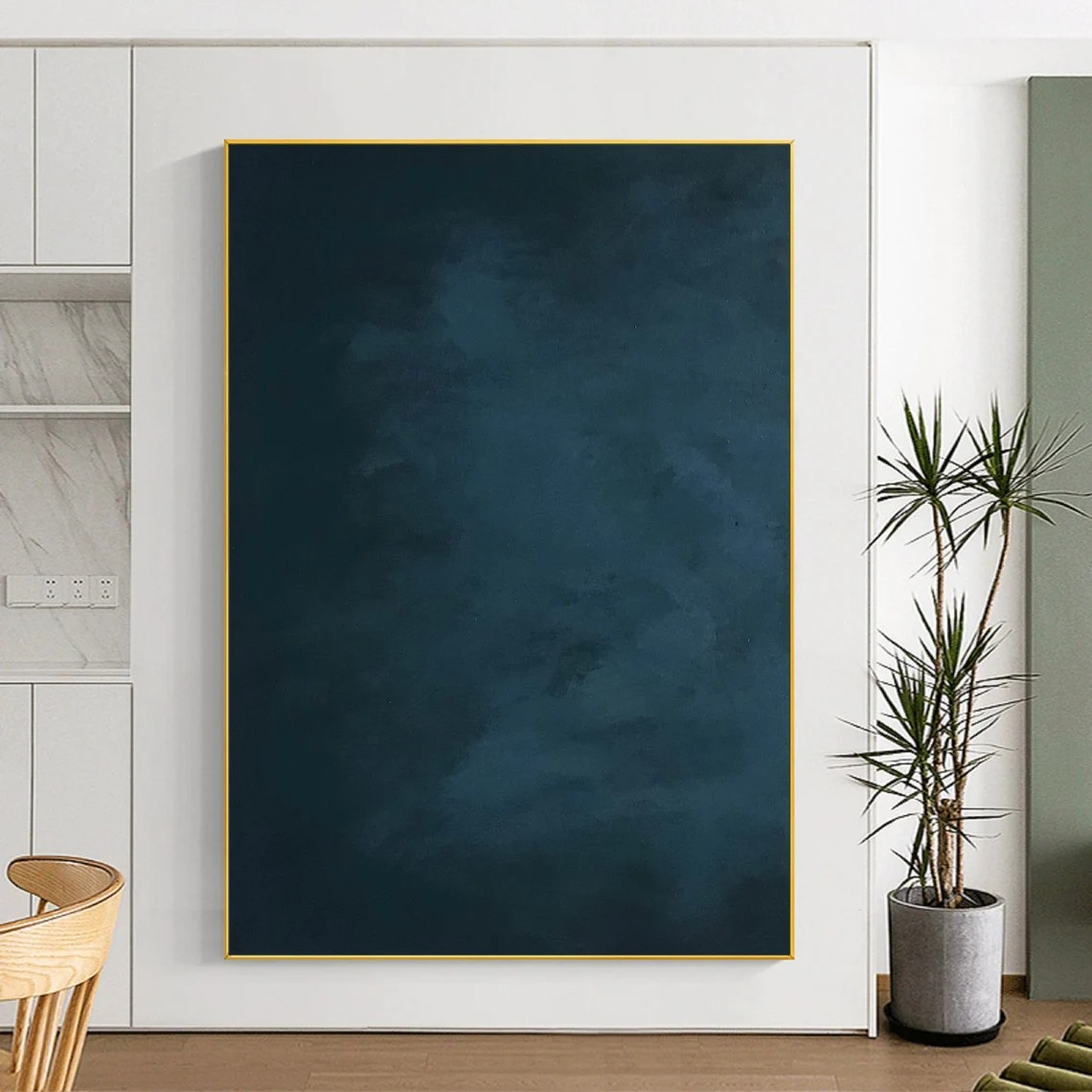 Dark Blue Abstract Art, Subtle Texture Painting, Modern Decor #BGA 078