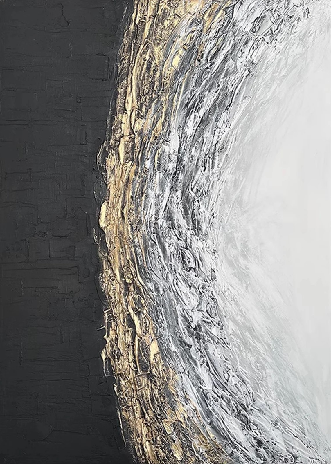 Lunar Divide: Abstract Textured Art, Gold Accent Canvas #BGA 117