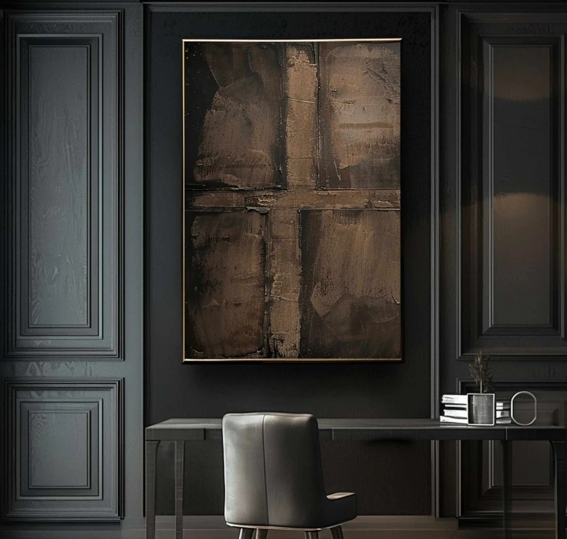 Wabi-Sabi Textured Painting, Brown Abstract Wall Art #BGA 090