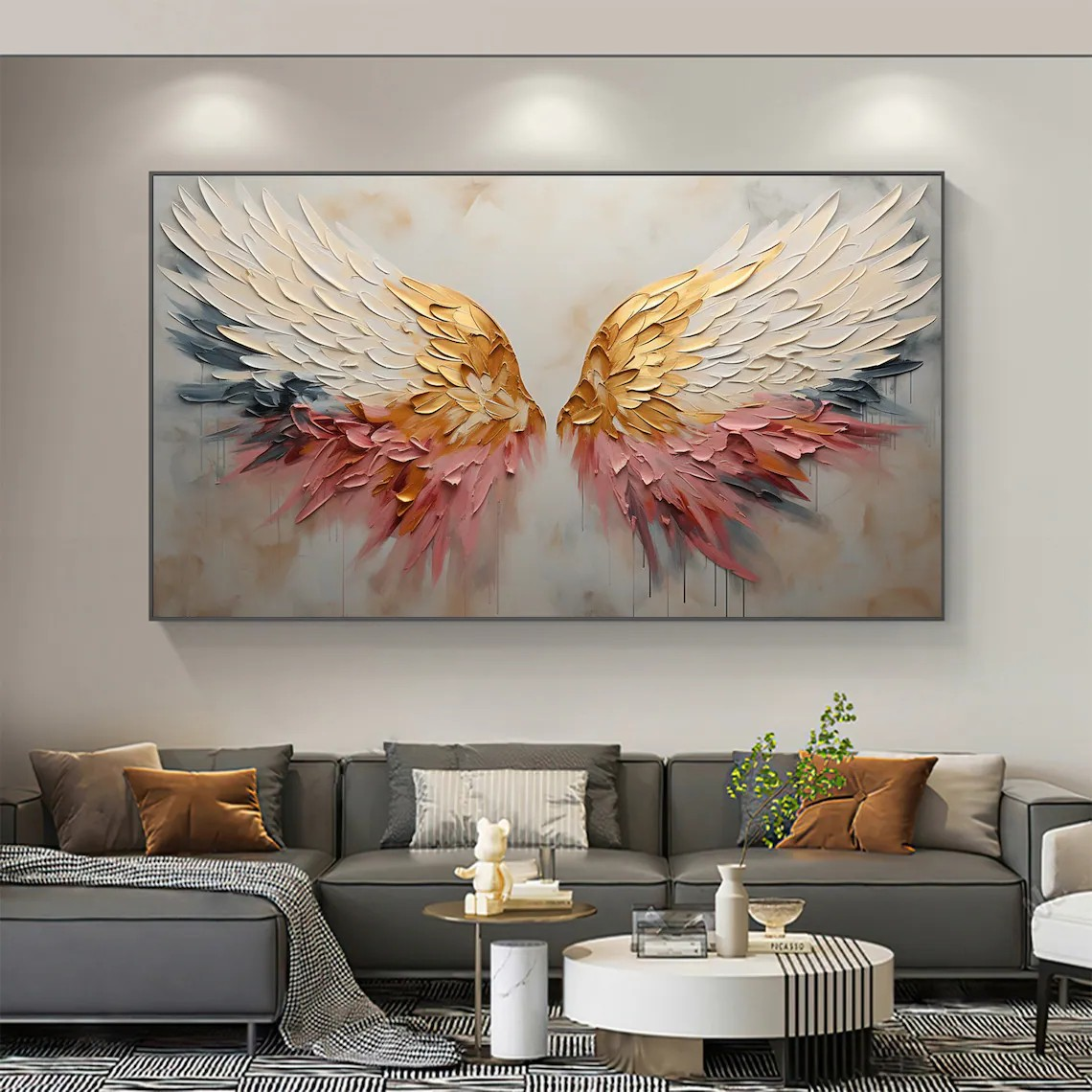 3D Angel Wing Abstract Wall Art in Soft Tones #BGA 022