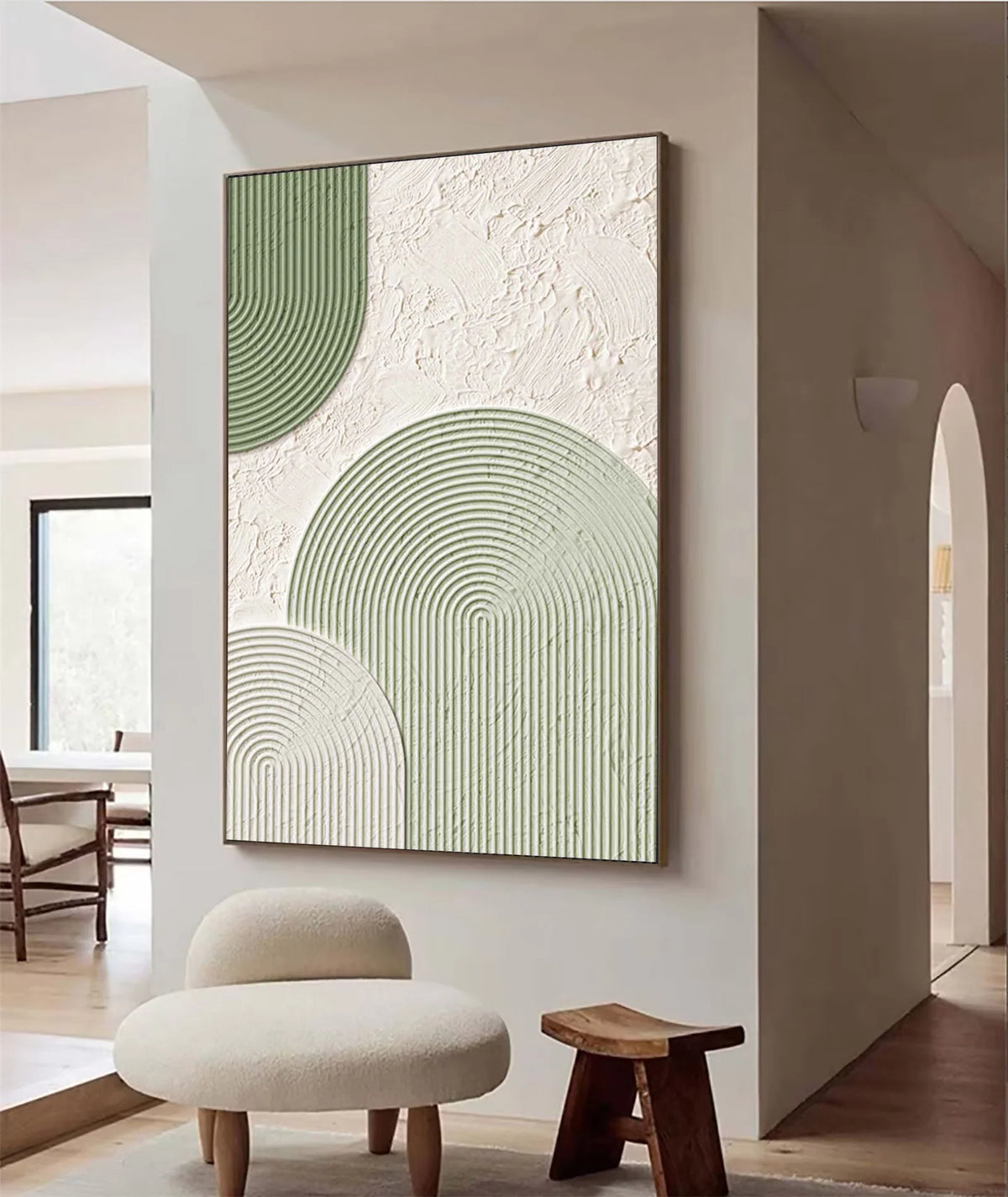 Sage Arch Motif Contemporary Wall Art Hand Painted Green Cream Geometric Home Decor Organic Modern Artwork
