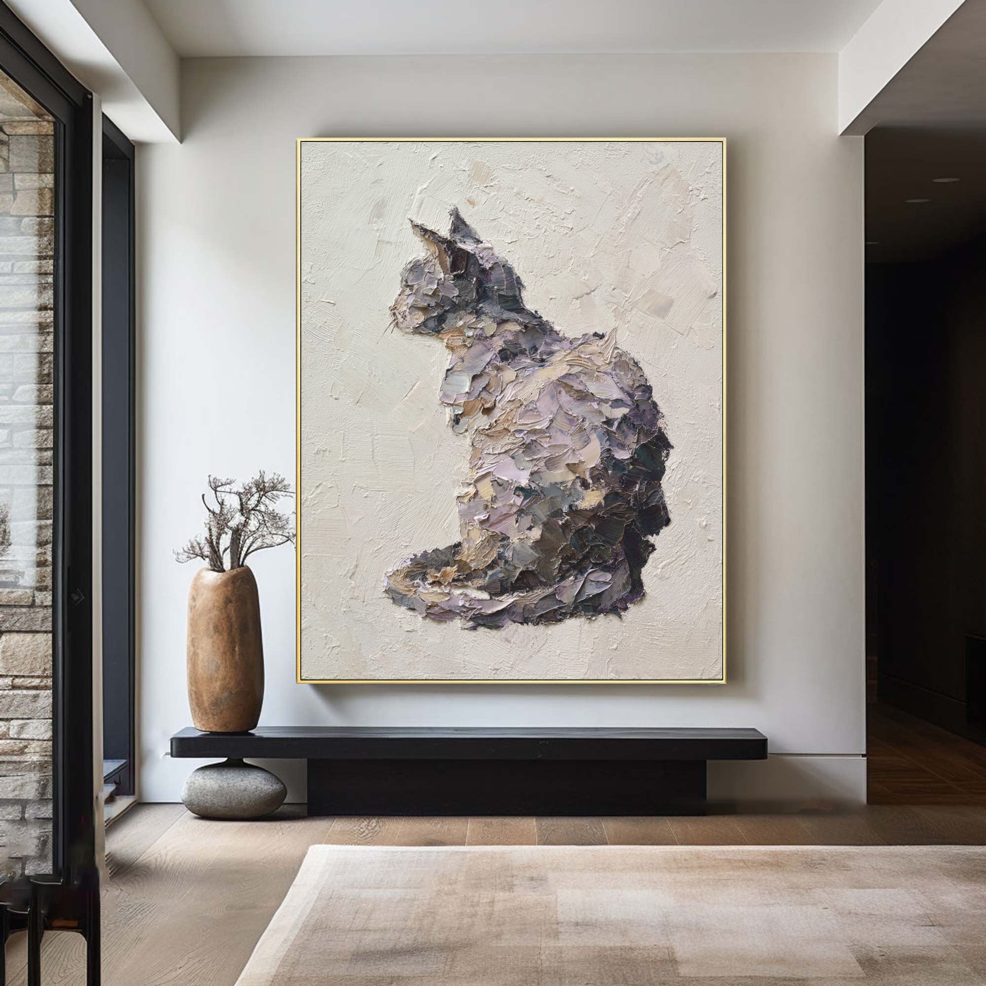 Abstract Pet Canvas Whimsical Cat Textured Artwork #WG 051