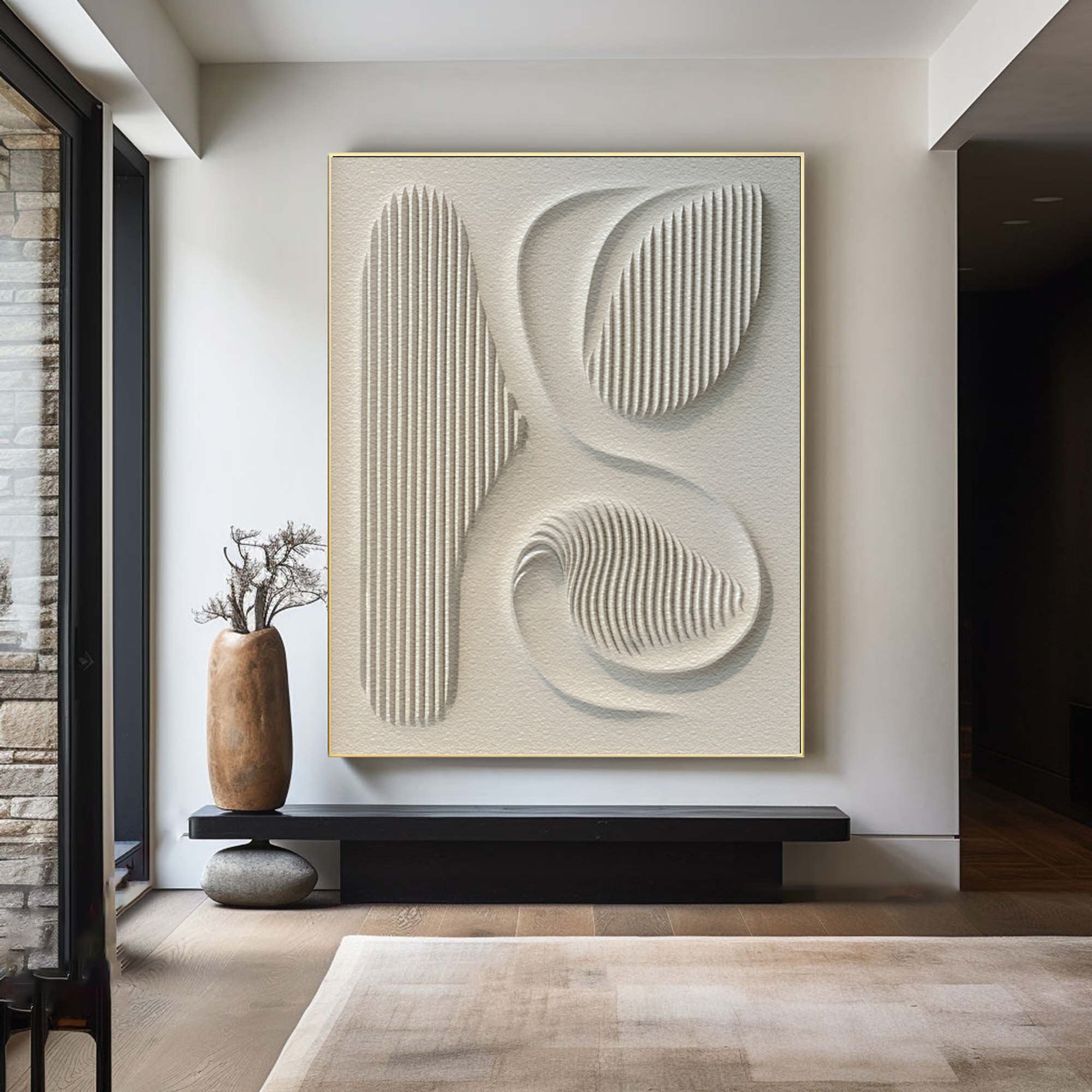 Contemporary White 3D Canvas Art - Textured Abstract Design #WG 083