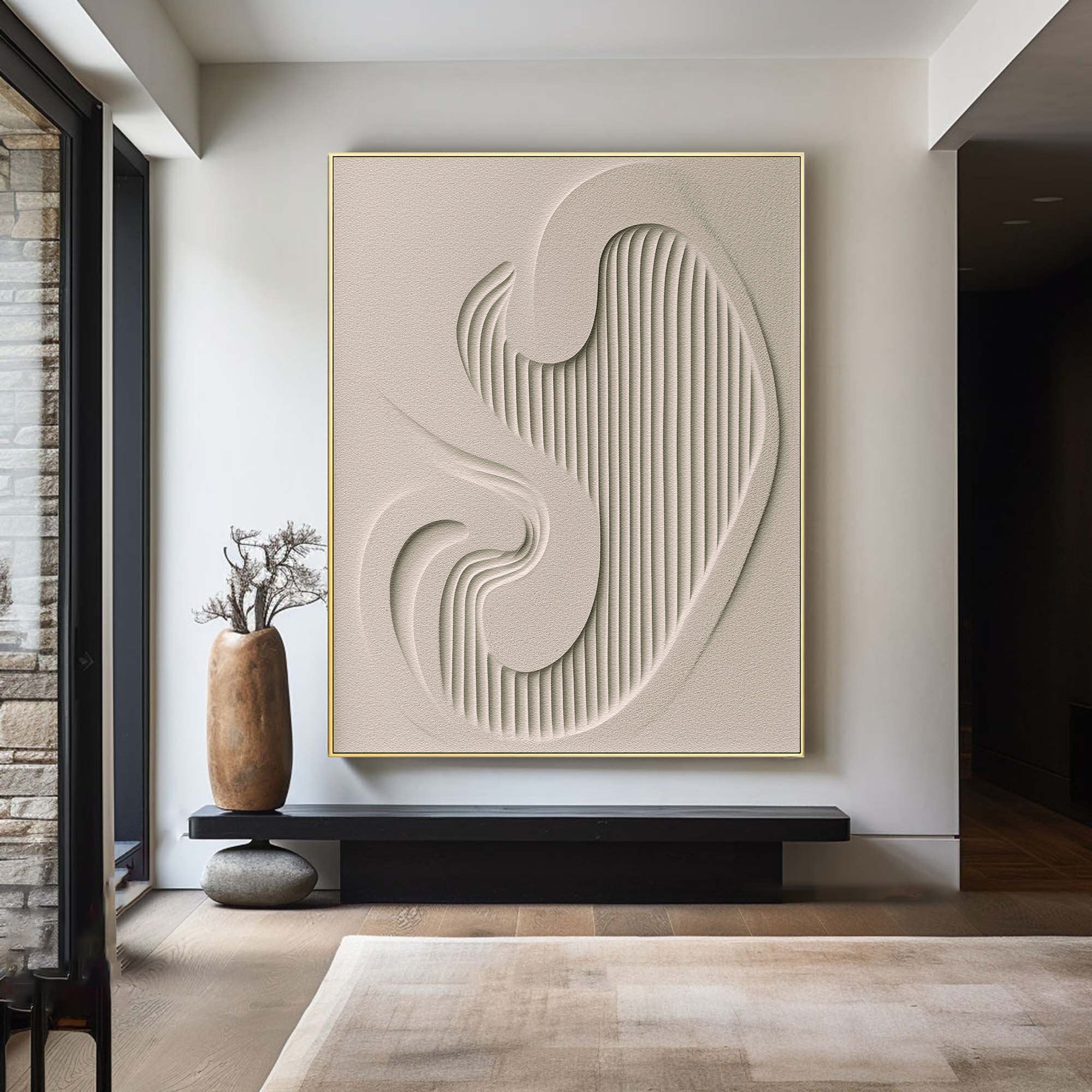 Oversized White Textured Abstract Canvas Art #WG 081