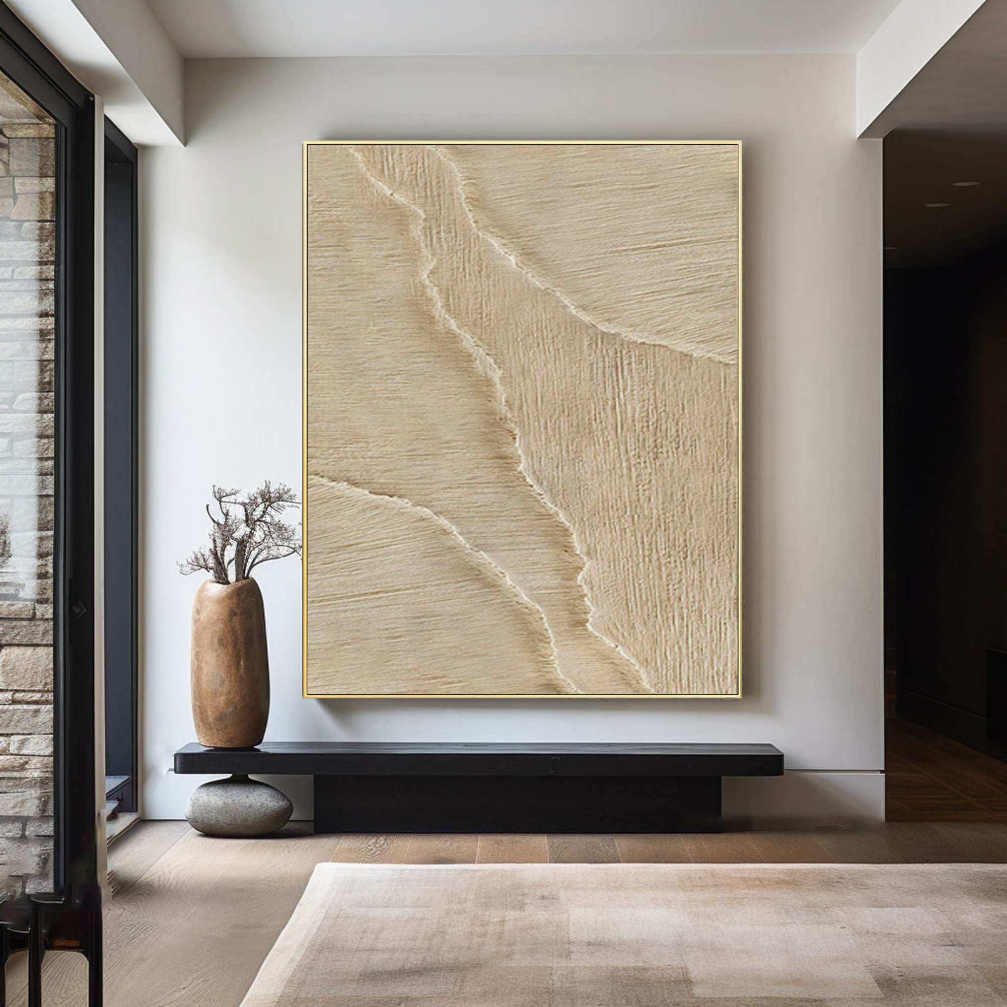 Vertical Textured Abstract Art Minimalist Beige Decor #WG 069