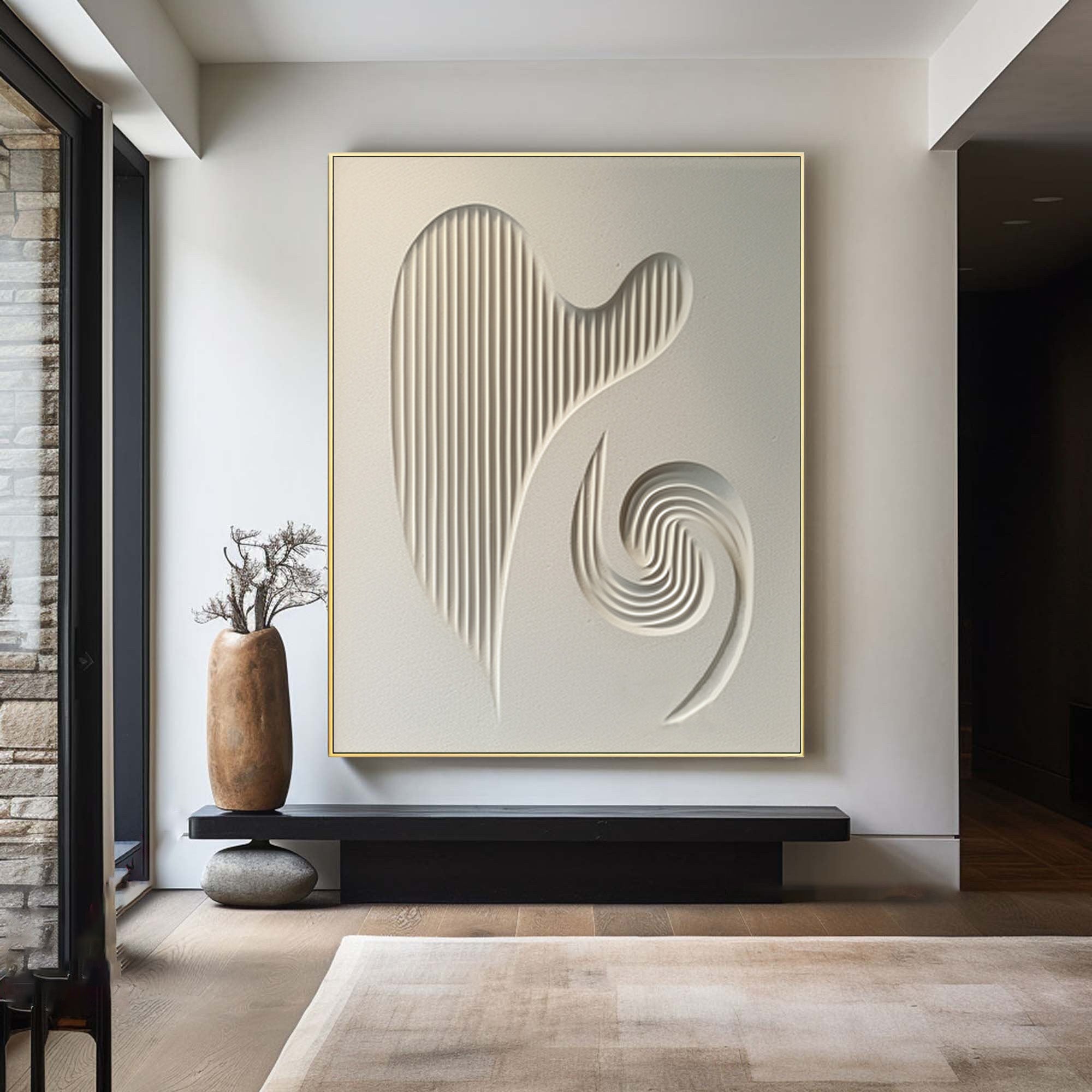 Elegant White Textured Abstract Art for Living Room #WG 080
