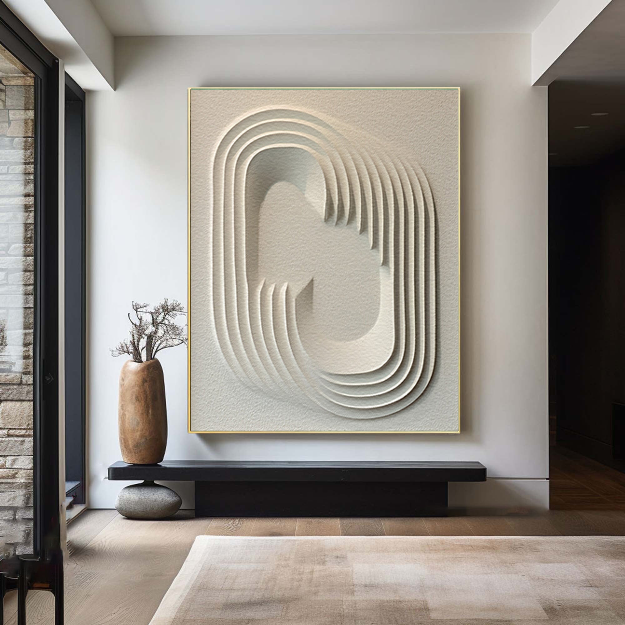 Minimalist White Abstract Painting with Dimensionality #WG 086