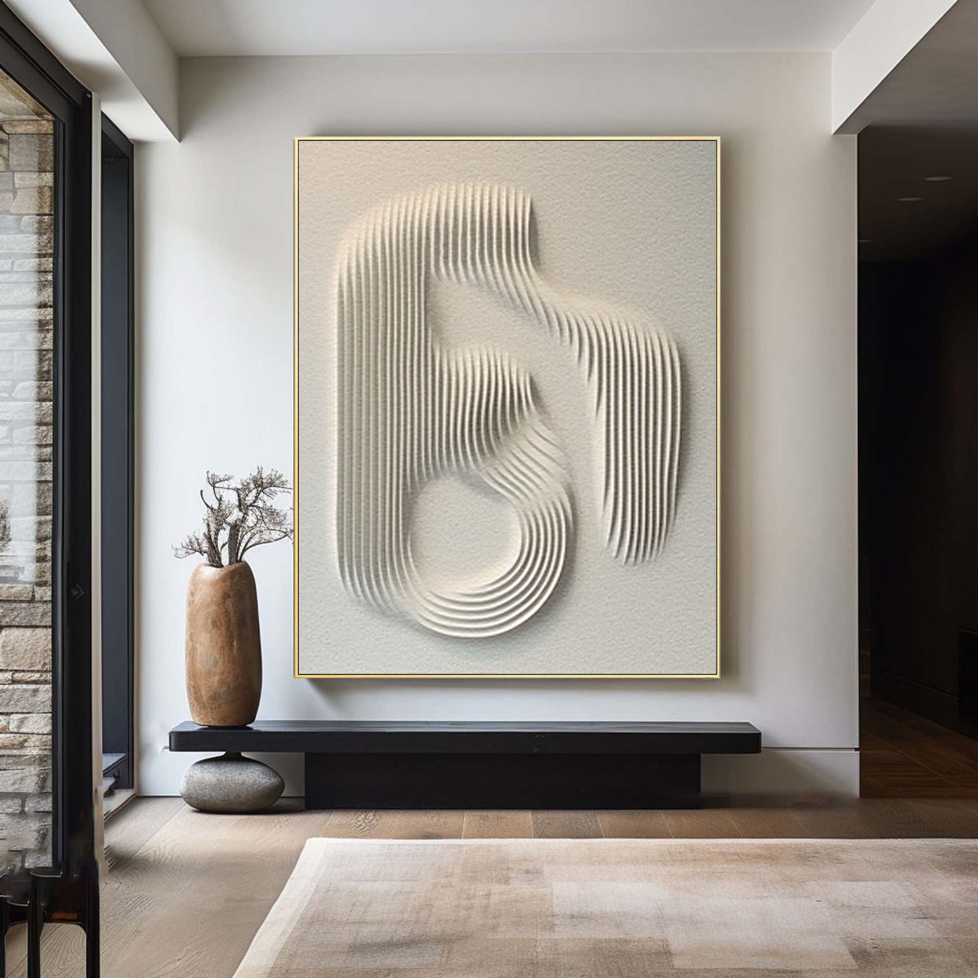 Contemporary White Abstract Relief Art on Textured Base #WG 079