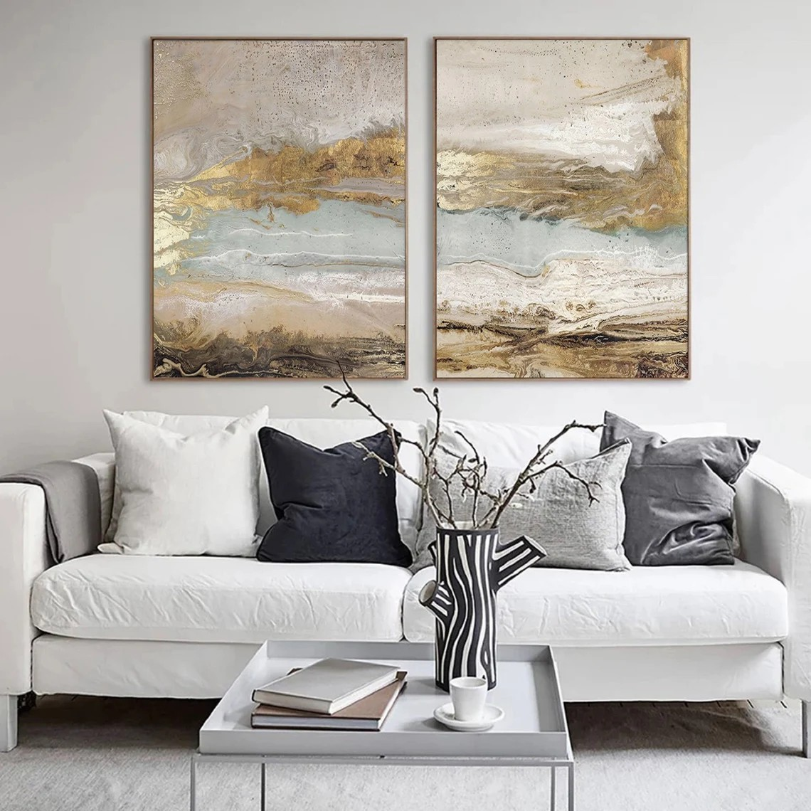 Modern Abstract Landscapes, Neutral Canvas With Gold #BGA 108