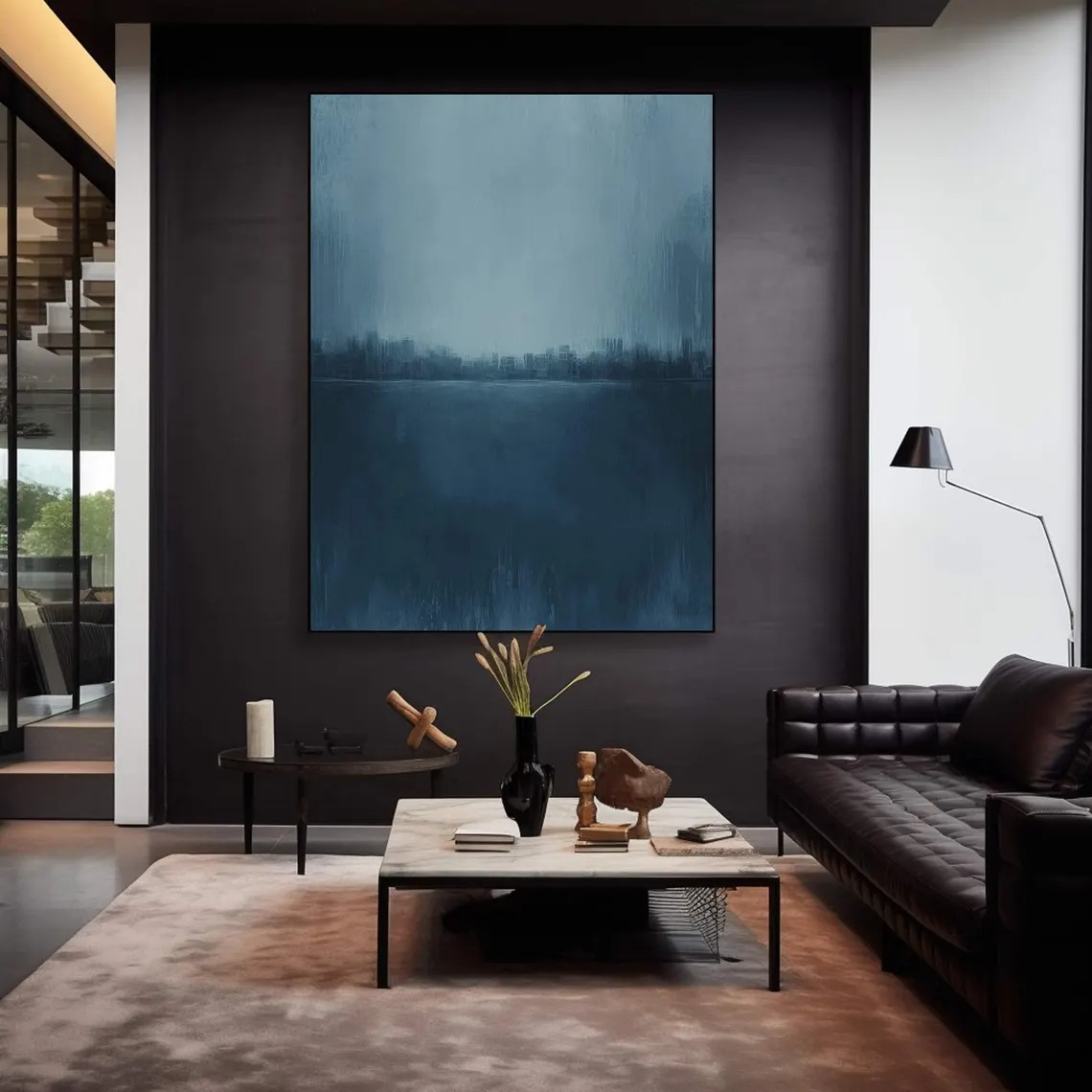 Minimalist Blue Landscape Abstract, Modern Serene Wall Decor #BGA 083