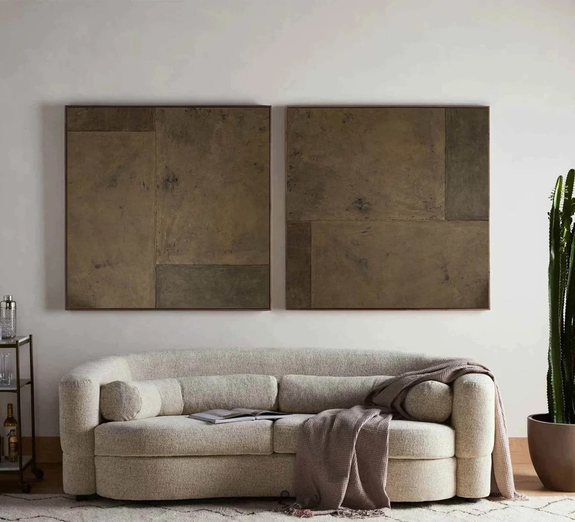 Earthen Duet: Brown Textured Abstract Set, Minimalist Art #BGA 110