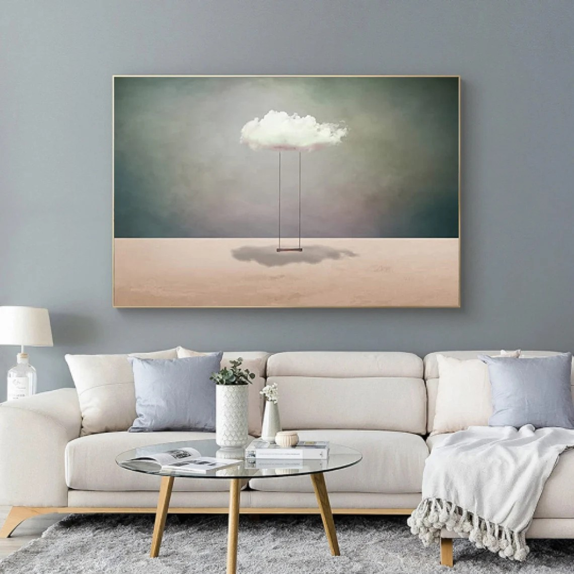 Modern Cloud Swing, Surreal Turquoise Landscape Wall Art #BGA 106