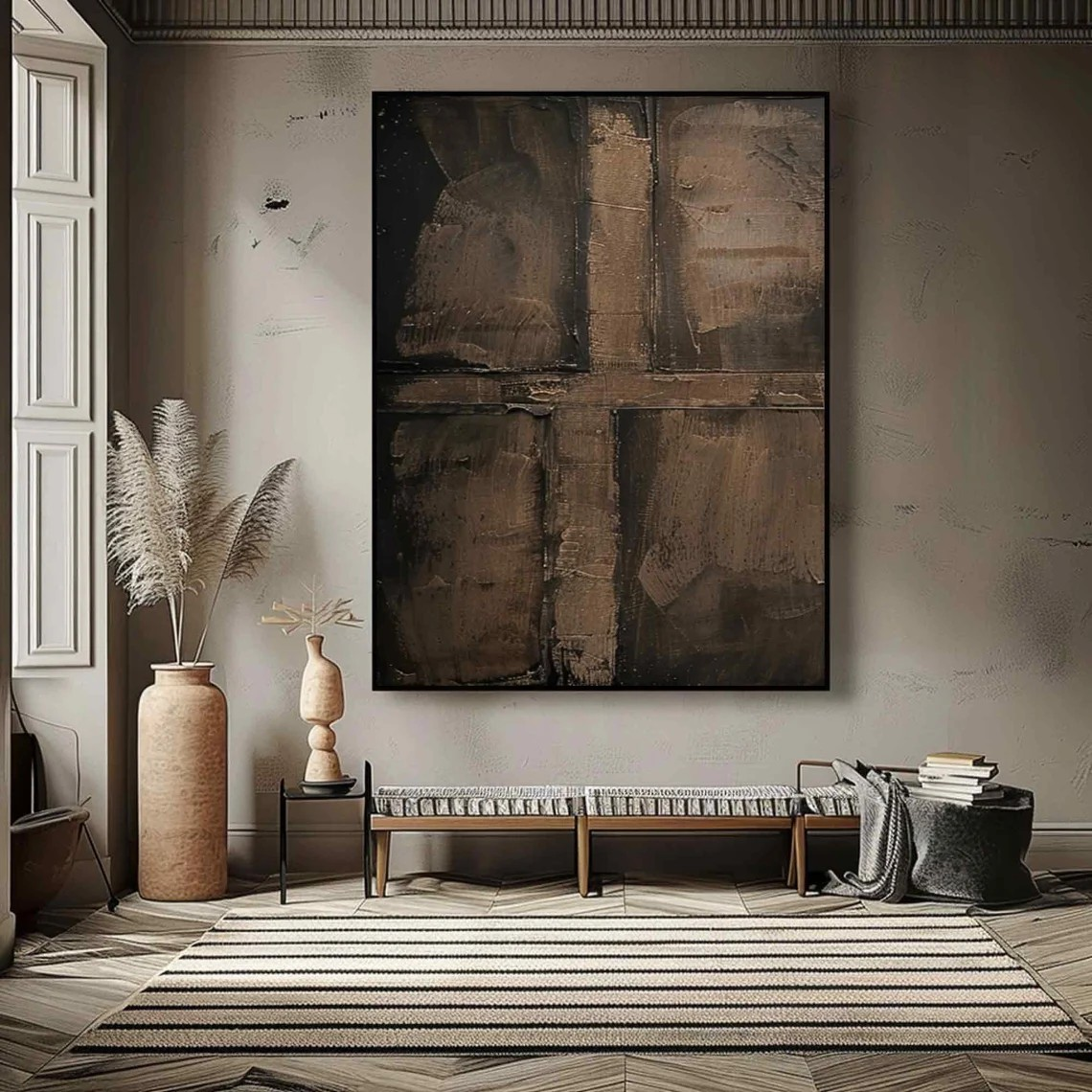 Wabi-Sabi Textured Painting, Brown Abstract Wall Art #BGA 090