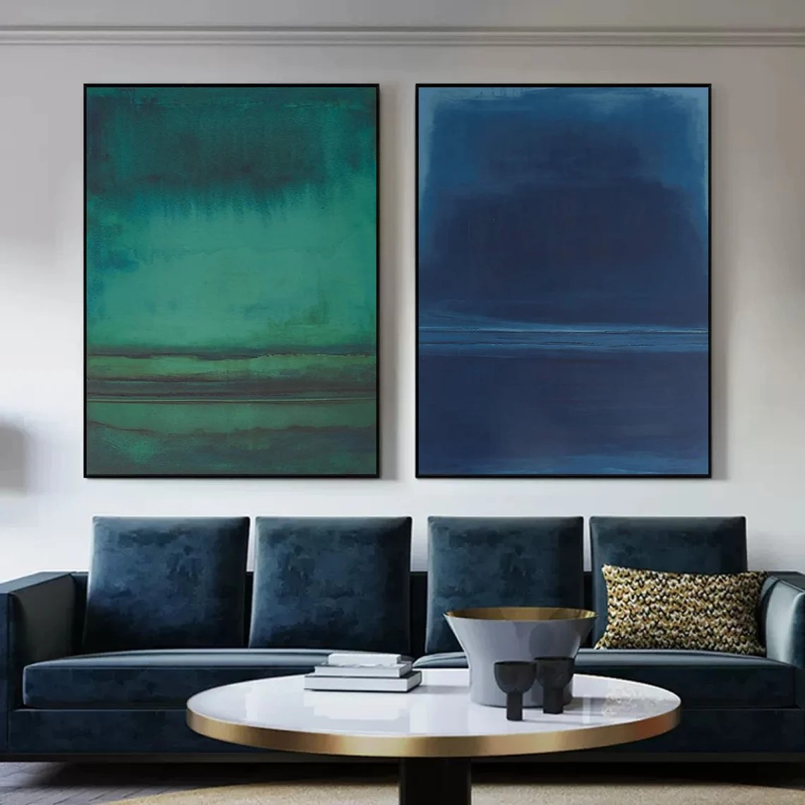 Calming Blue & Green Serene Art Set Of 2, Minimalist Wall Art #BGA 088