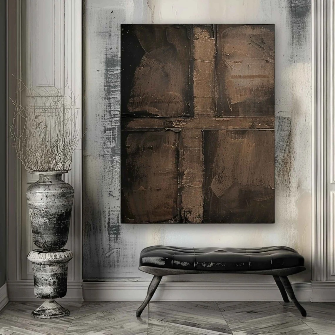 Wabi-Sabi Textured Painting, Brown Abstract Wall Art #BGA 090